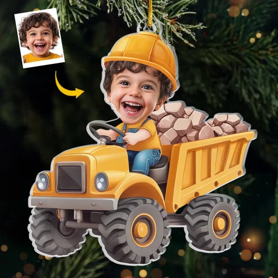 Custom Photo The Tiny, Professional Construction Truck Driver - Family Personalized Custom Ornament - Acrylic Custom Shaped - Christmas Gift For Kids 715657 - DiyGiftly