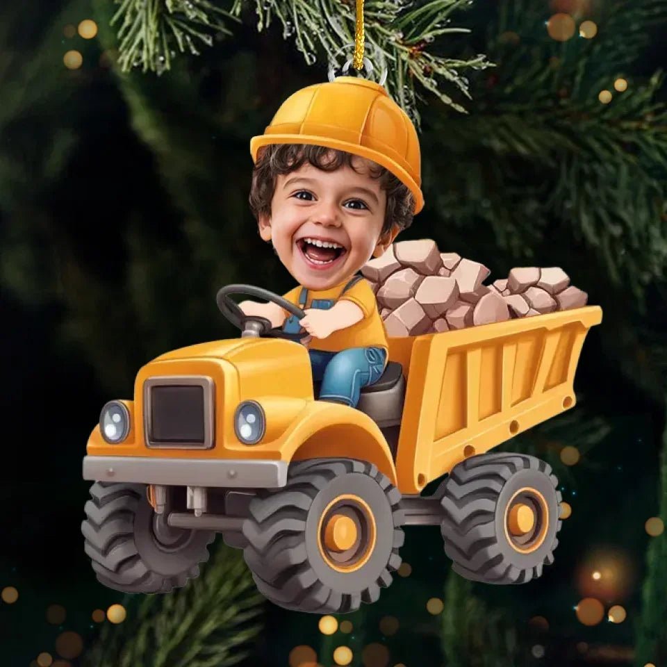 Custom Photo The Tiny, Professional Construction Truck Driver - Family Personalized Custom Ornament - Acrylic Custom Shaped - Christmas Gift For Kids 715657 - DiyGiftly