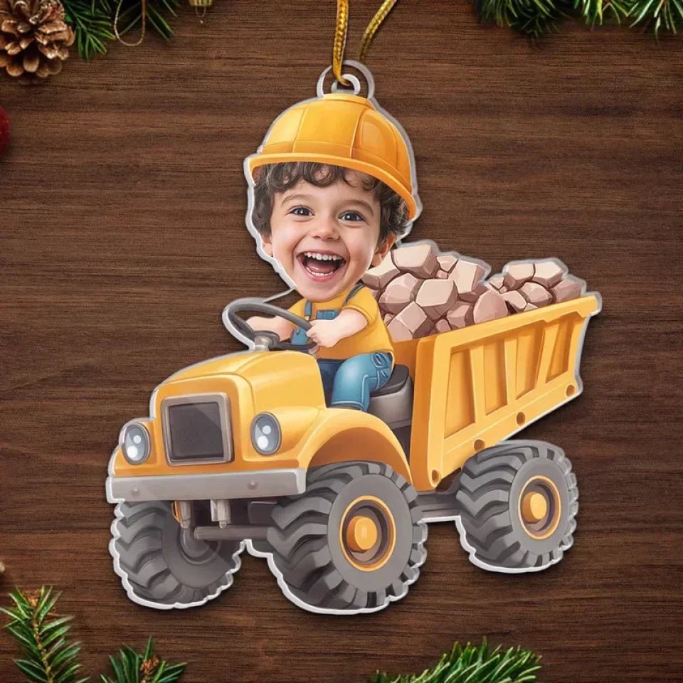 Custom Photo The Tiny, Professional Construction Truck Driver - Family Personalized Custom Ornament - Acrylic Custom Shaped - Christmas Gift For Kids 715657 - DiyGiftly