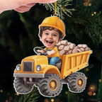 Custom Photo The Tiny, Professional Construction Truck Driver - Family Personalized Custom Ornament - Acrylic Custom Shaped - Christmas Gift For Kids 715657 - DiyGiftly