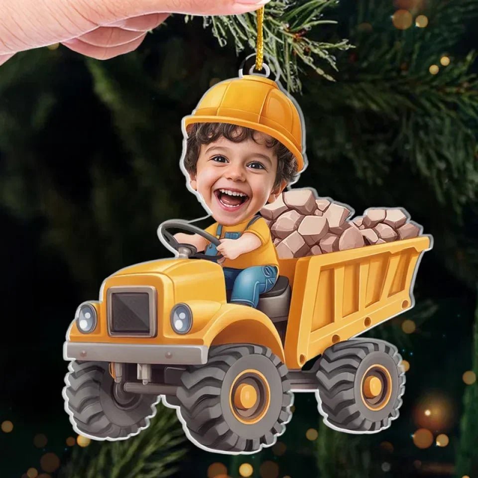 Custom Photo The Tiny, Professional Construction Truck Driver - Family Personalized Custom Ornament - Acrylic Custom Shaped - Christmas Gift For Kids 715657 - DiyGiftly