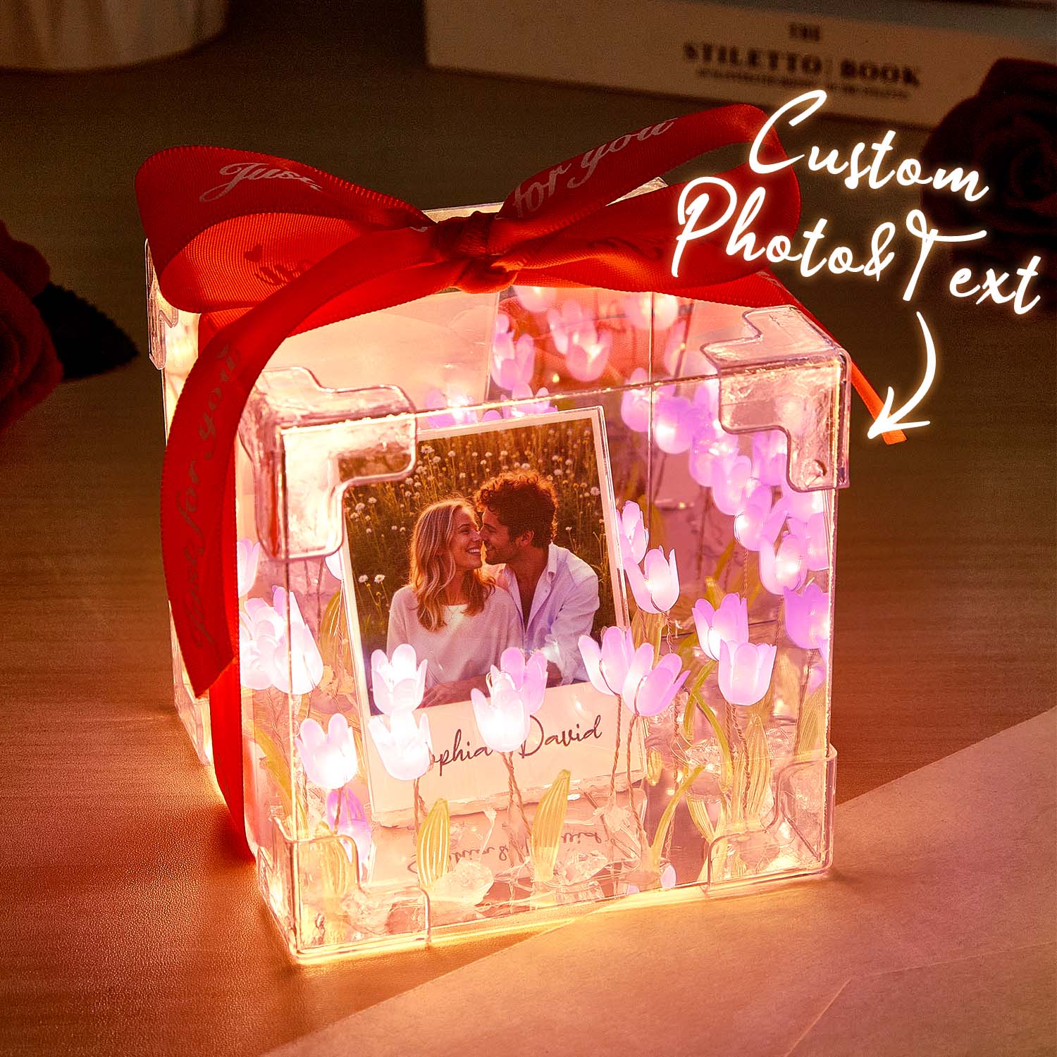 Custom Photo Tulip Flower Infinity Mirror Box Infinity Mirror Flower with Your Picture and Text DIY Kit - DiyGiftly