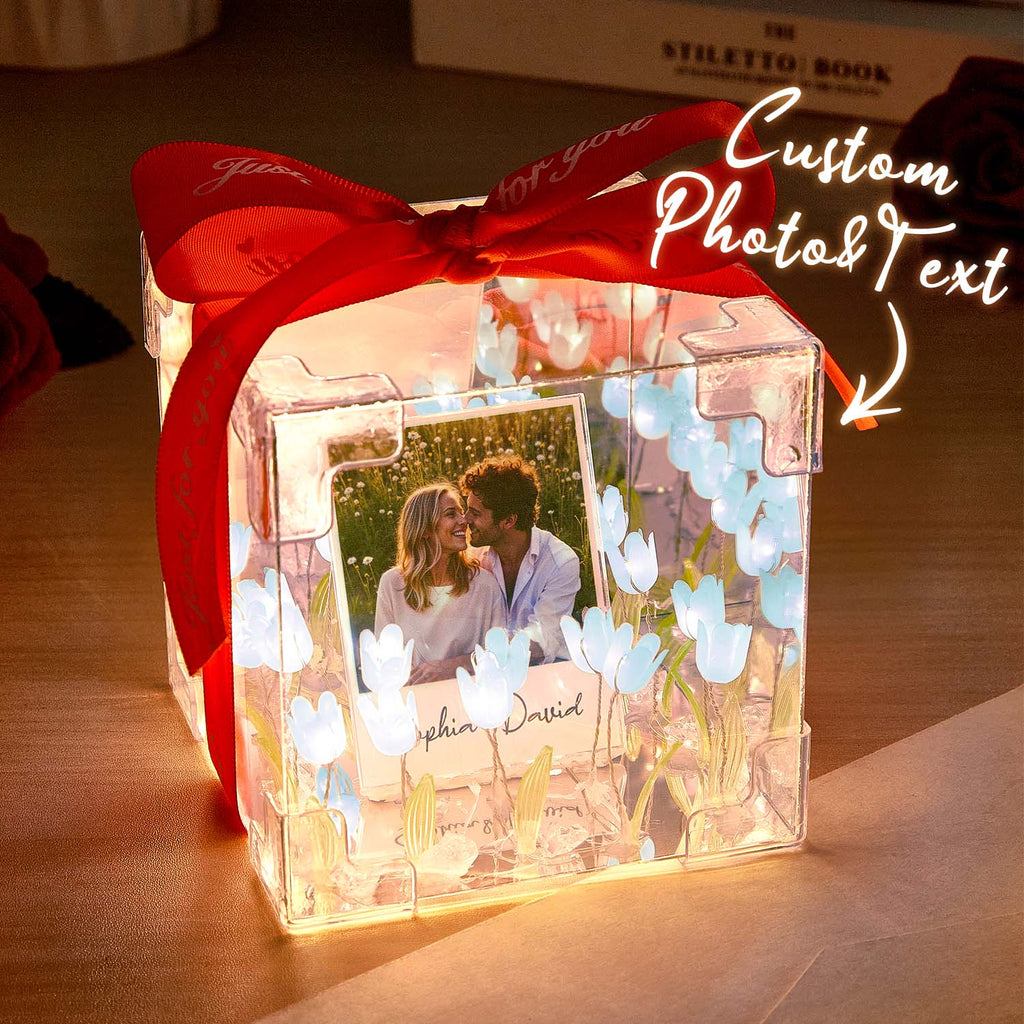 Custom Photo Tulip Flower Infinity Mirror Box Infinity Mirror Flower with Your Picture and Text DIY Kit - DiyGiftly