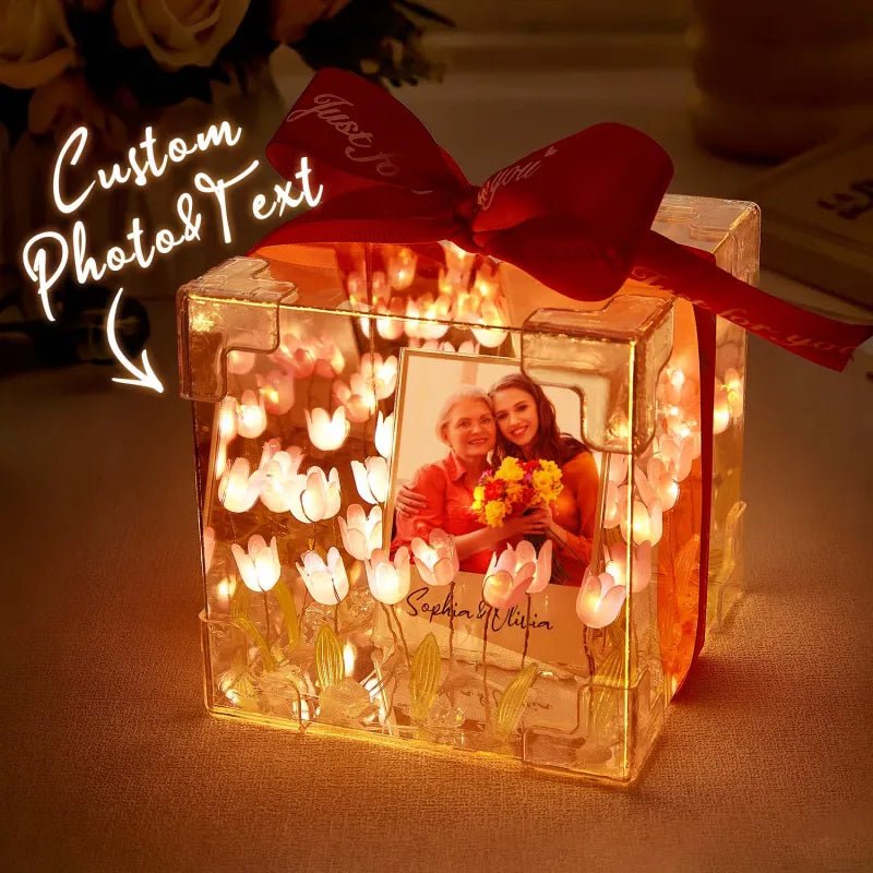 Custom Photo Tulip Flower Infinity Mirror Box Infinity Mirror Flower with Your Picture and Text DIY Kit - DiyGiftly