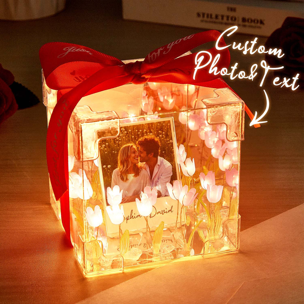 Custom Photo Tulip Flower Infinity Mirror Box Infinity Mirror Flower with Your Picture and Text DIY Kit - DiyGiftly