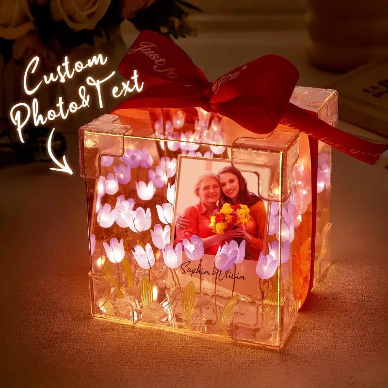 Custom Photo Tulip Flower Infinity Mirror Box Infinity Mirror Flower with Your Picture and Text DIY Kit - DiyGiftly