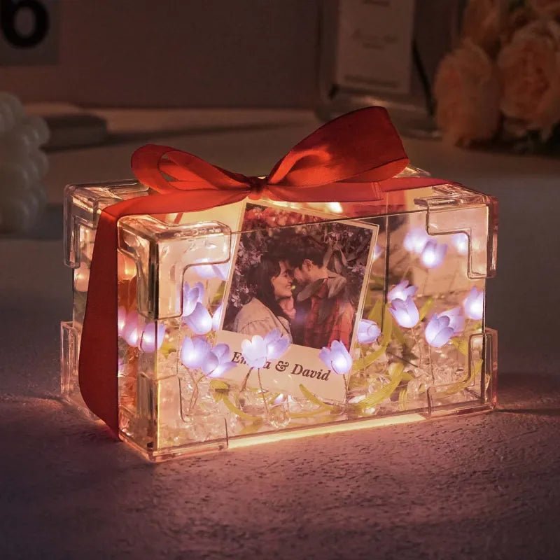 Custom Photo Tulip Rectangle Lamp Flower Infinity Mirror Box Infinity Mirror Flower with Your Picture and Text DIY Kit - DiyGiftly
