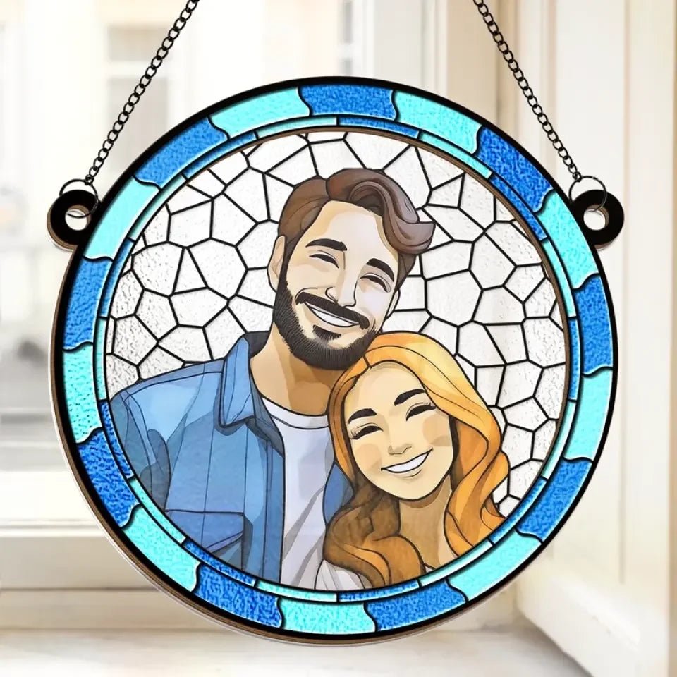Custom Photo Where There Is Love There Is Life - Couple Personalized Window Hanging Suncatcher Ornament - Gift For Husband Wife, Anniversary 660581 - DiyGiftly