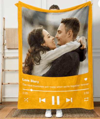 Custom Photo With Love Song Blanket - Perfect Gift Blanket for Couples, Boyfriend, Girlfriend 35275264 - DiyGiftly