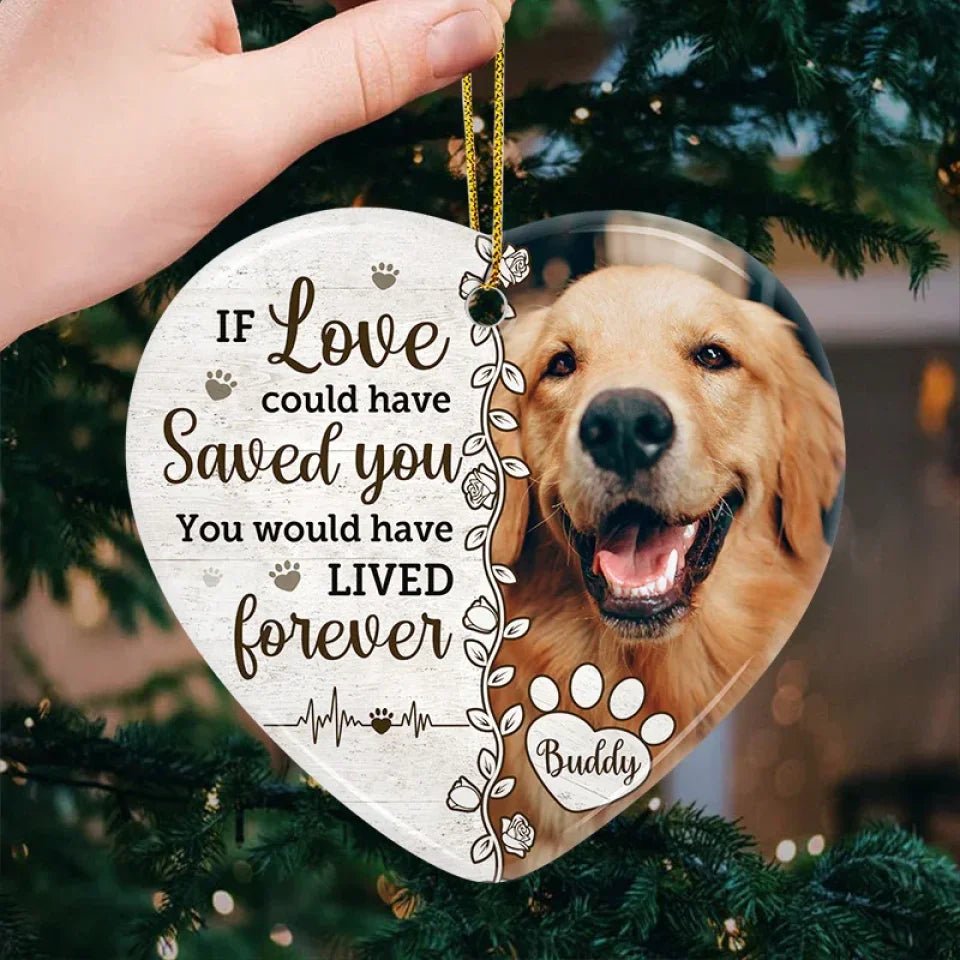 Personalized Photo Ceramic Heart Ornament Christmas Sympathy Gift for Loss of Dog
