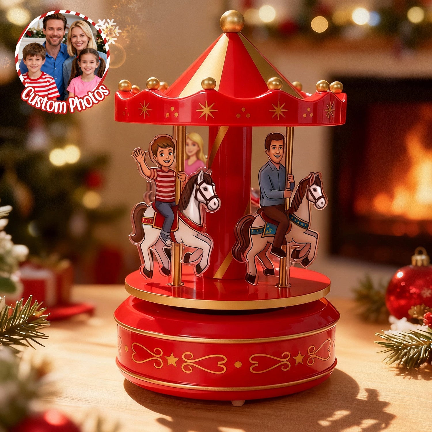 Custom Portrait Acrylic Carousel Music Box Ornament Family Member Desktop Decoration Gift For Family - DiyGiftly