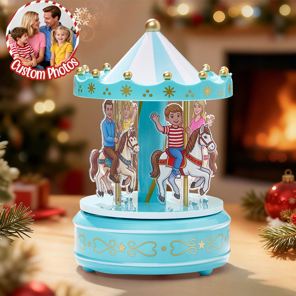 Custom Portrait Acrylic Carousel Music Box Ornament Family Member Desktop Decoration Gift For Family - DiyGiftly