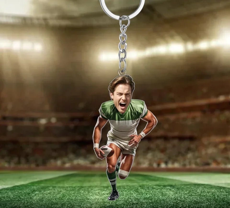 Custom profile picture Key Chain - Acrylic Rugby Player Key Chain - Birthday gift 740823 - DiyGiftly