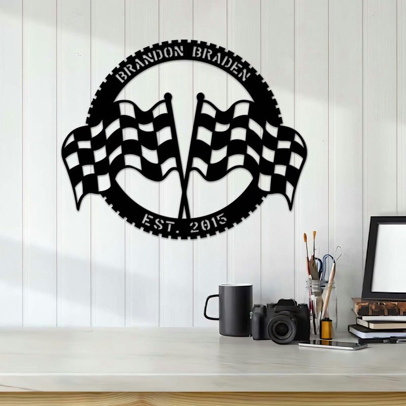 Custom Racing Flag Metal Sign with LED Light – Personalized Motorsports Wall Art, Checkered Flag Garage Decor, Unique Racer Gift for Car Lovers 93177600 - DiyGiftly