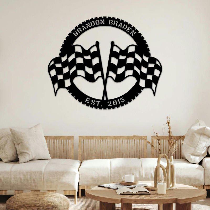 Custom Racing Flag Metal Sign with LED Light – Personalized Motorsports Wall Art, Checkered Flag Garage Decor, Unique Racer Gift for Car Lovers 93177600 - DiyGiftly