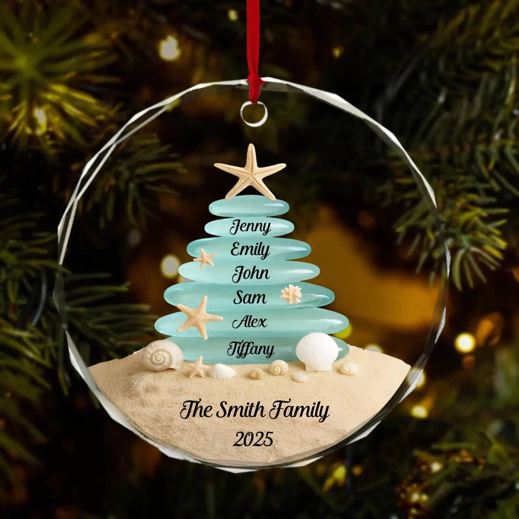 Custom Sea Glass Circle Glass Ornament - Personalized Christmas and Birthday Gifts for Mom, Dad, Brother, Sister, Kids, and Beach Lovers - Tides Keep Us Close, Perfect for Coastal Memories and Beach 1066777 - DiyGiftly
