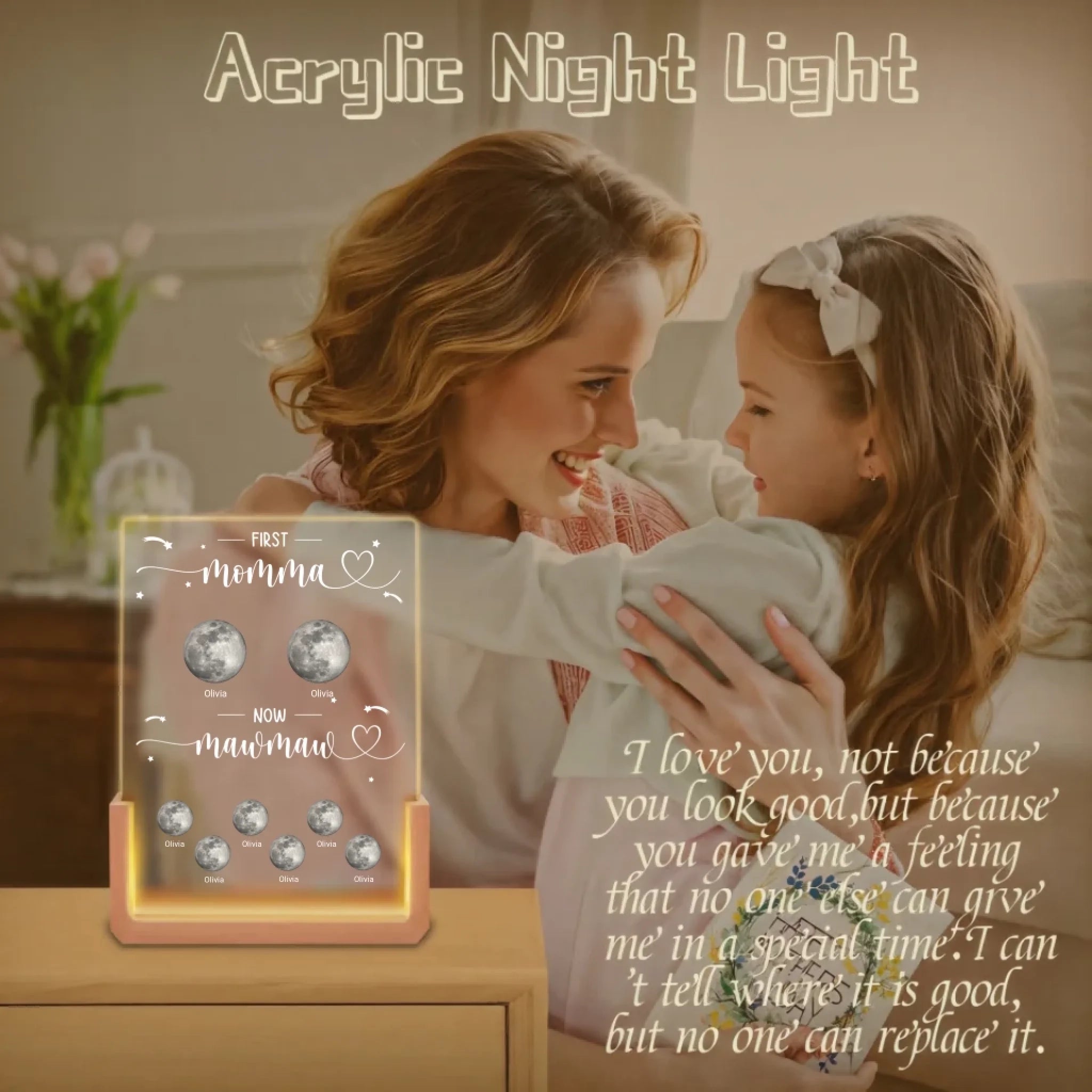 Custom Shaped 3D LED Walnut Night Light - Personalized Mother's Day & Birthday Gifts for Mom, Grandma - A Heartfelt Tribute to Love Through Every Phase of Life 1118568 - DiyGiftly