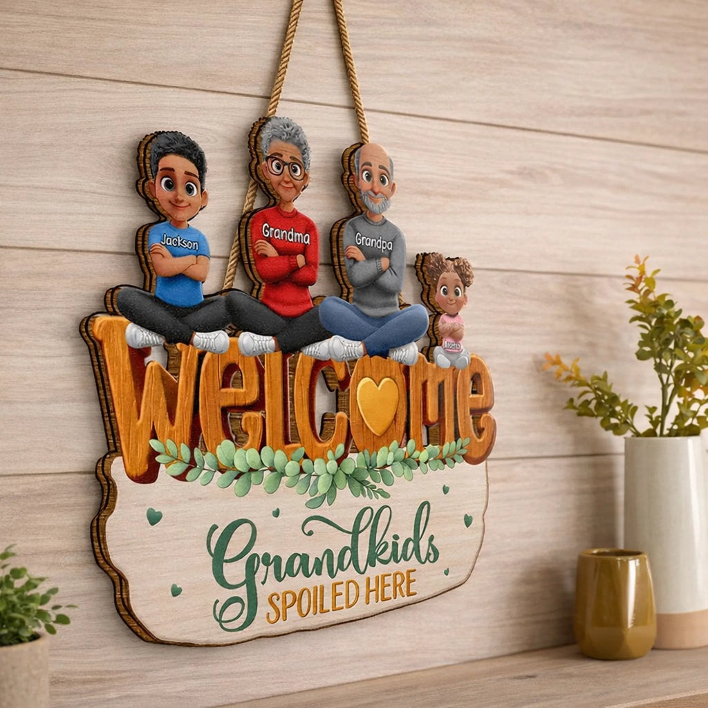 Personalized family names wood sign rustic family welcome decor grandparents day gift