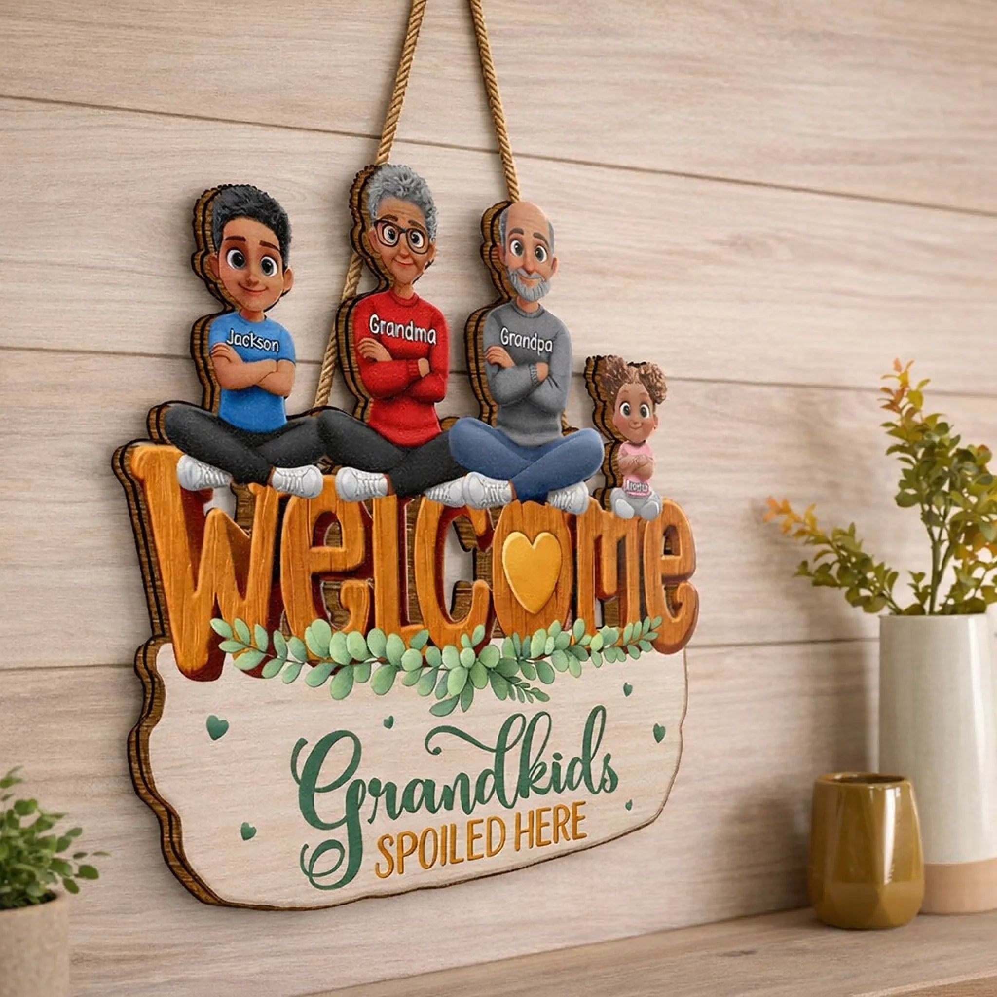 Personalized family names wood sign rustic family welcome decor grandparents day gift