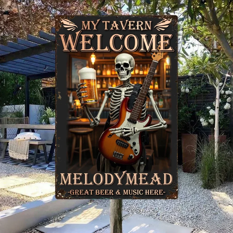 Custom Tavern Names - Skull Music And Beer Tin Art - A Birthday Present For A Friend 751277 - 751294 - DiyGiftly