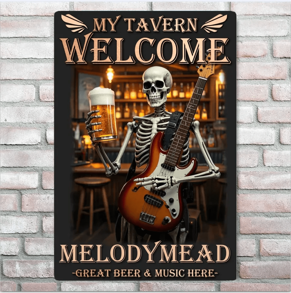 Custom Tavern Names - Skull Music And Beer Tin Art - A Birthday Present For A Friend 751277 - 751294 - DiyGiftly