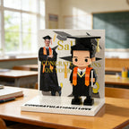 Custom Text Cute Brick Figure Full Body Customizable 1 Person Display Panel Graduation Gift - DiyGiftly