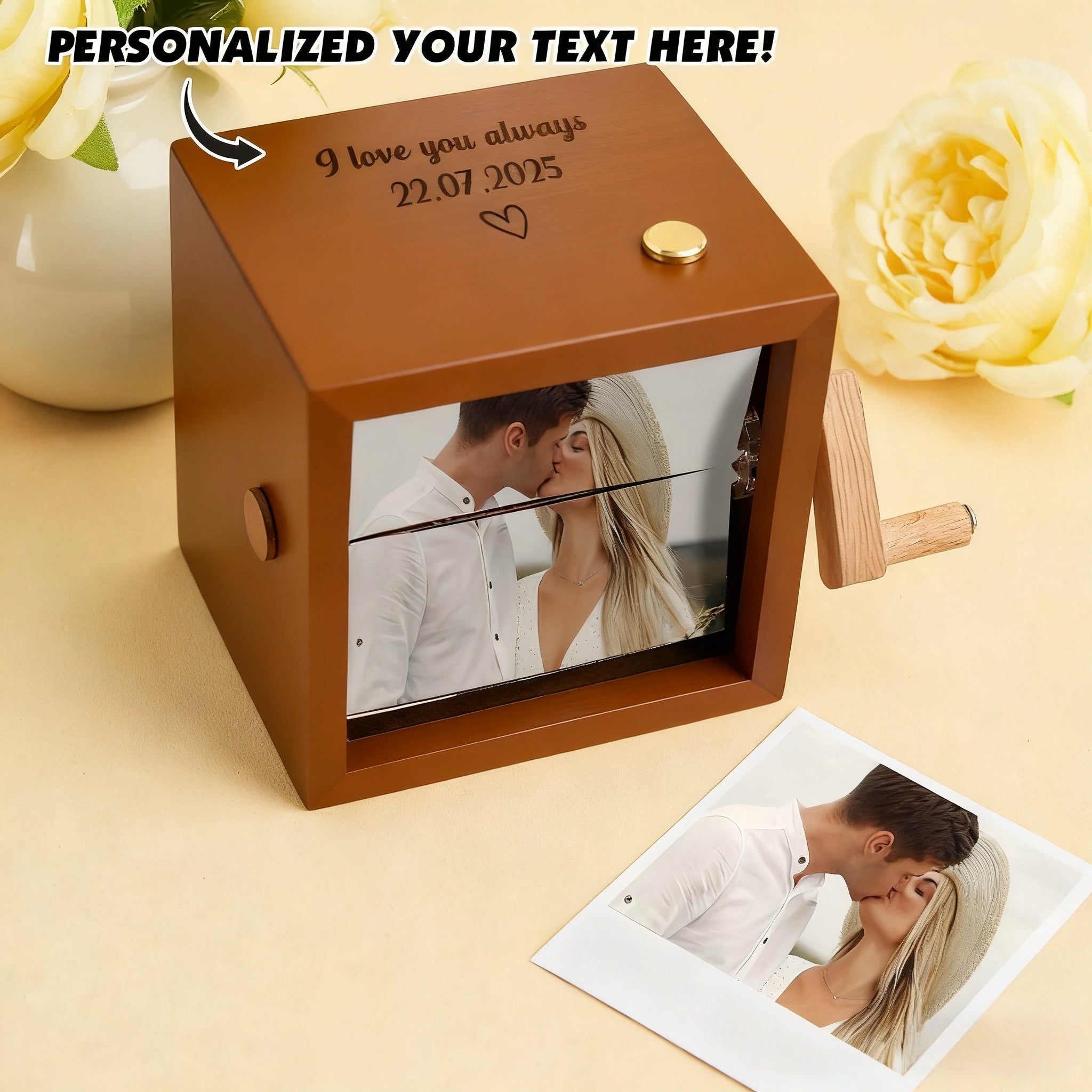 Custom Text & Photo Flipbook Frame Animation Machine without Music Detachable Photos Hand - cranked Flipbook Box with Light Anniversary Gifts - DiyGiftly