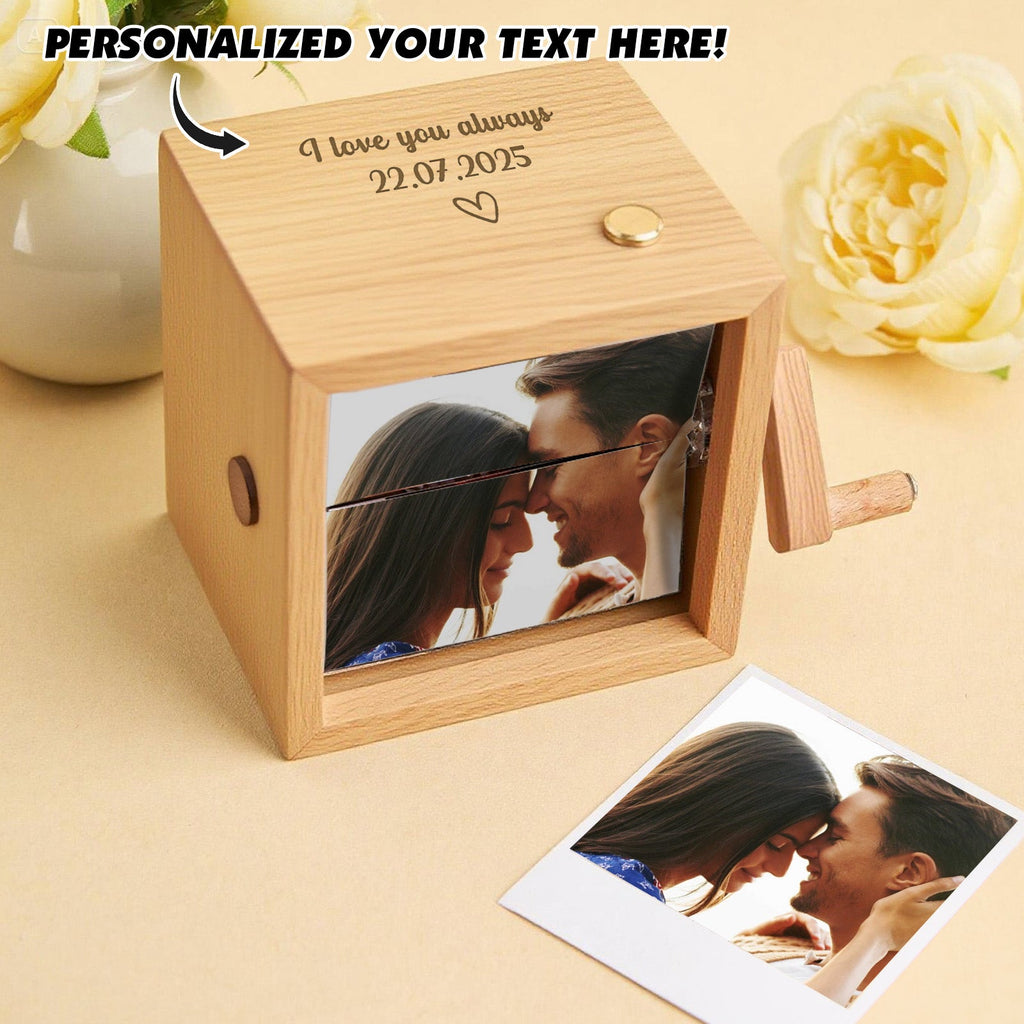 Custom Text & Photo Flipbook Frame Animation Machine without Music Detachable Photos Hand - cranked Flipbook Box with Light Anniversary Gifts - DiyGiftly