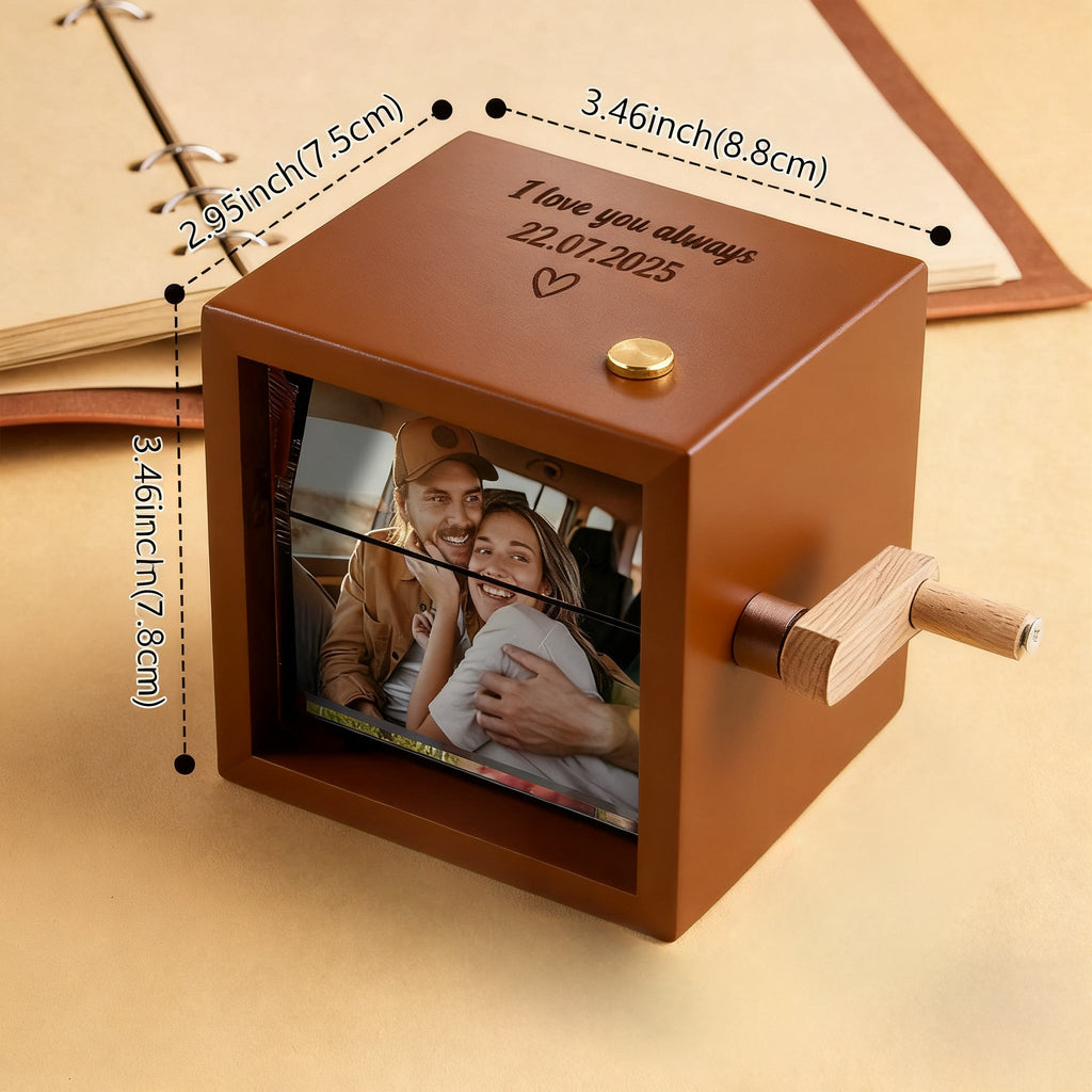Custom Text & Photo Flipbook Frame Animation Machine without Music Detachable Photos Hand - cranked Flipbook Box with Light Anniversary Gifts - DiyGiftly