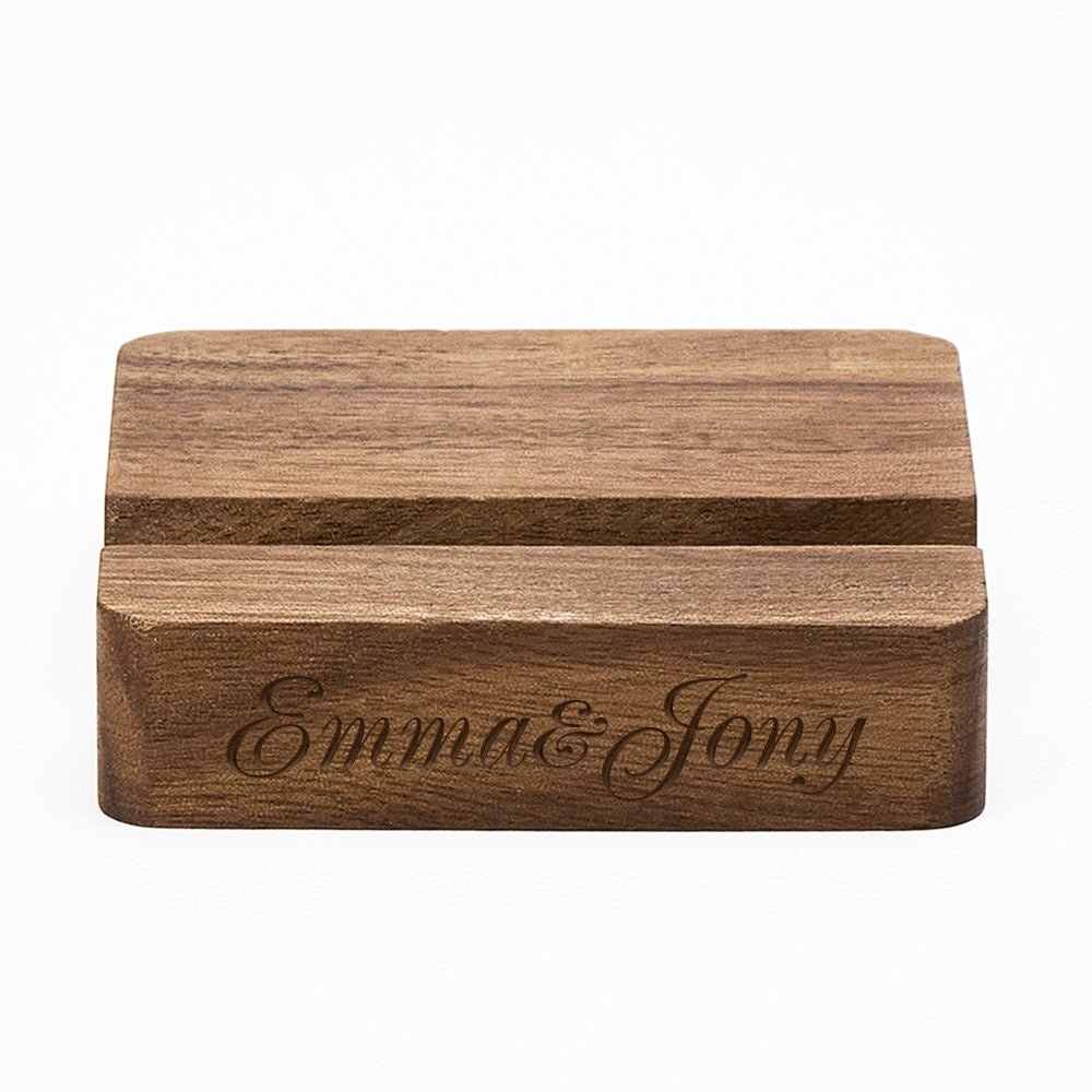 Custom Text Walnut Wooden Phone/Music Fridge Magnet Stand with Single Slot - DiyGiftly