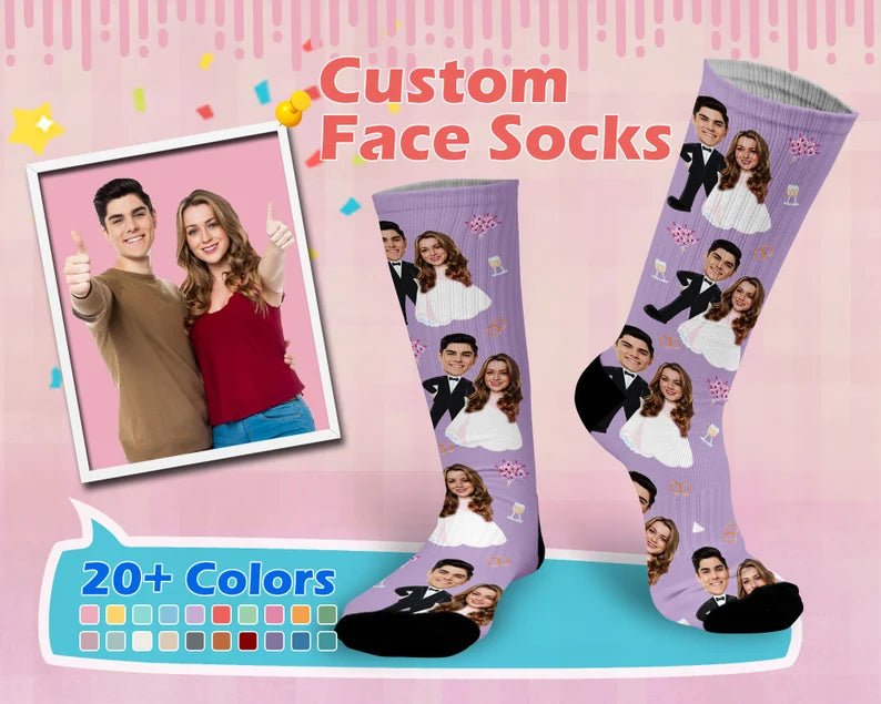 Custom Wedding Socks, Customized Anniversary Gift with text, Custom Face Socks for couple, Gift for Wedding, Personalized gift for groomsmen 259264 - DiyGiftly