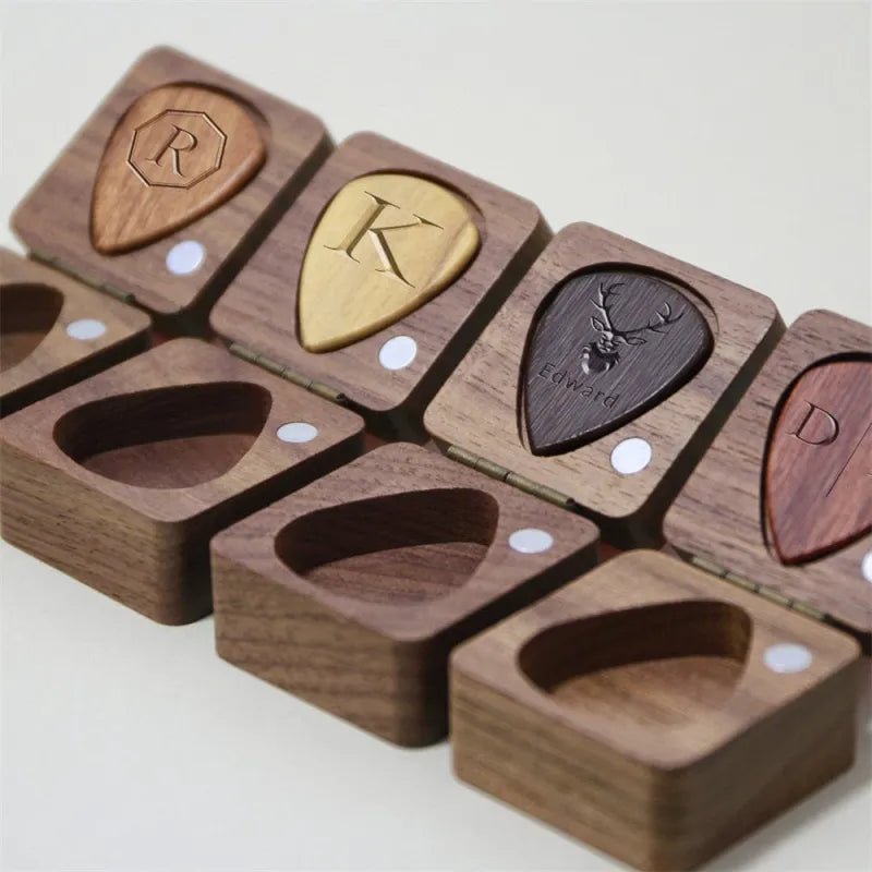Custom Wooden Guitar Picks Box Personalized Guitar Pick Box Storage Wood Guitar Plectrum Organizer Music Gift for Guitarist Musician - DiyGiftly