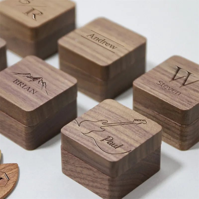 Custom Wooden Guitar Picks Box Personalized Guitar Pick Box Storage Wood Guitar Plectrum Organizer Music Gift for Guitarist Musician - DiyGiftly