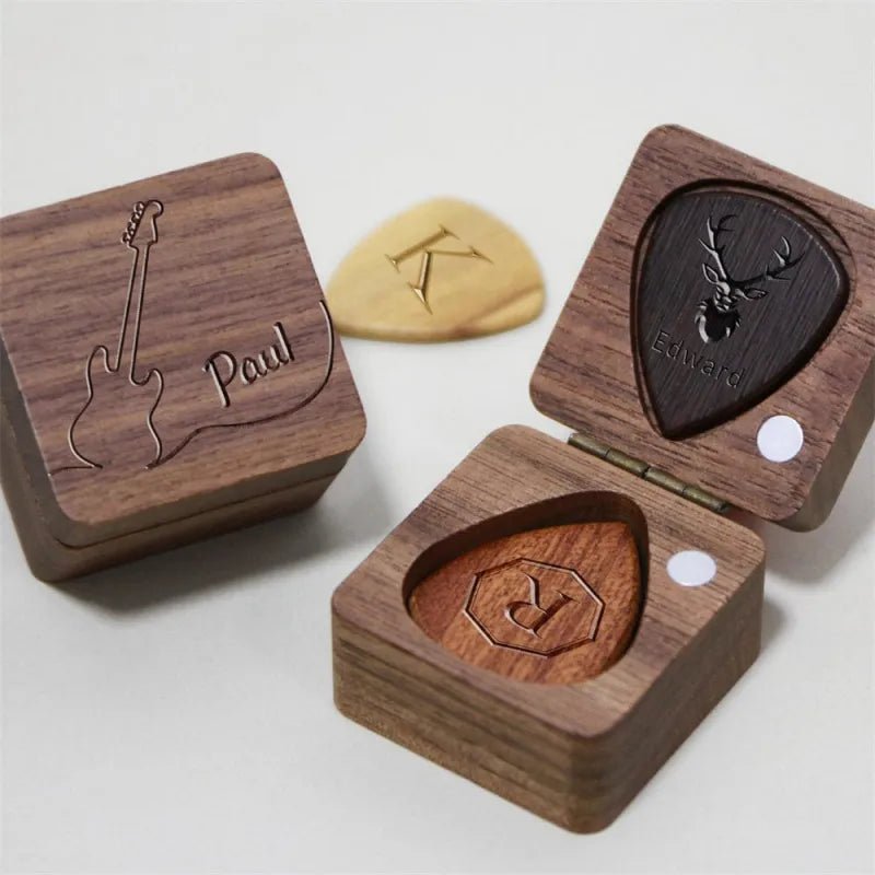 Custom Wooden Guitar Picks Box Personalized Guitar Pick Box Storage Wood Guitar Plectrum Organizer Music Gift for Guitarist Musician - DiyGiftly