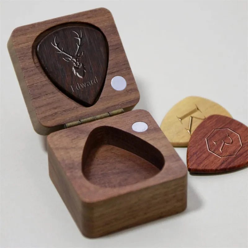 Custom Wooden Guitar Picks Box Personalized Guitar Pick Box Storage Wood Guitar Plectrum Organizer Music Gift for Guitarist Musician - DiyGiftly