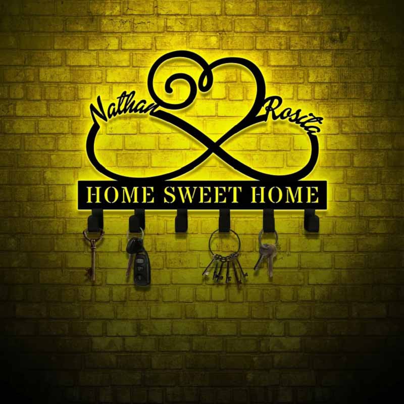 Customized Couple Heart - Shaped Metal Key Holder – Personalized Wall Decor for Home, Bedroom, Kitchen, Anniversary, or Wedding Gift 626496 - DiyGiftly