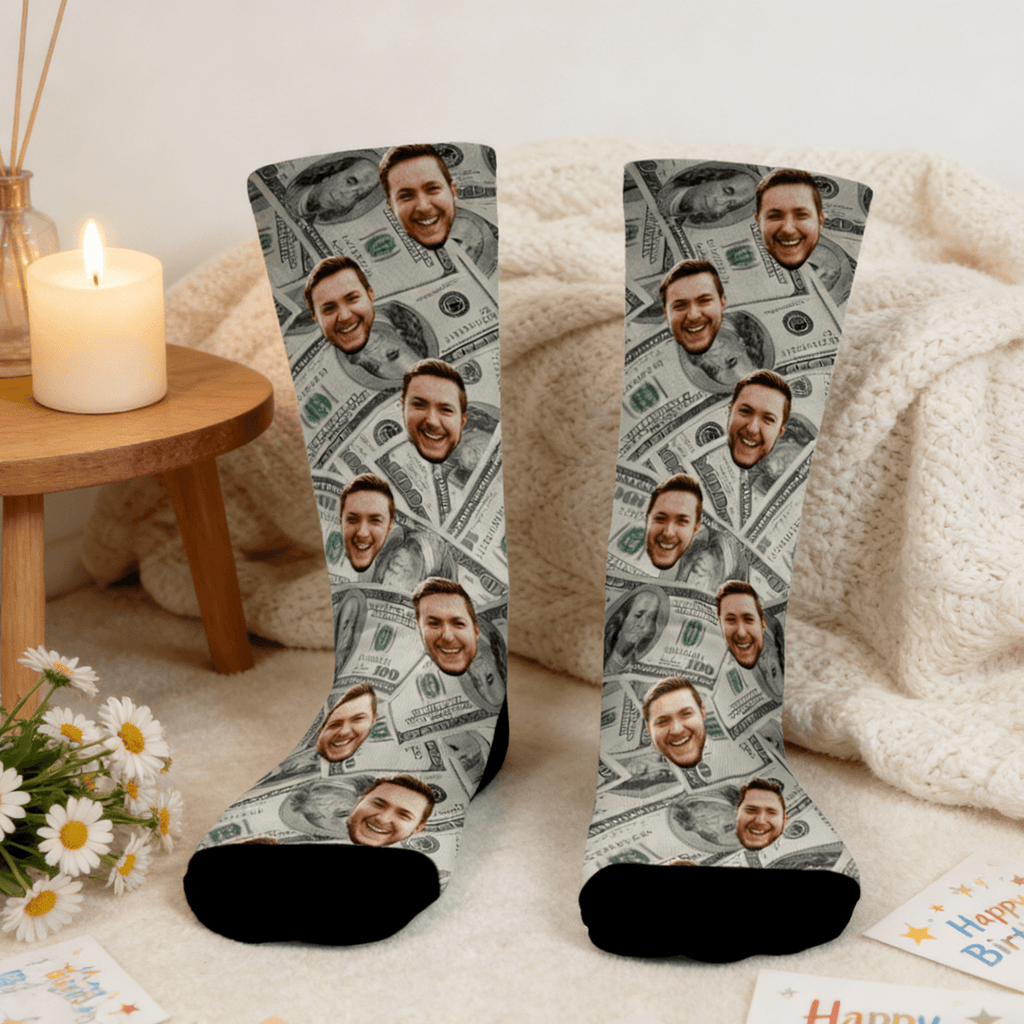 Customized Person Socks, Custom Face Socks - Money Socks - Put your Face on socks, back to school gift, 100 dollar bill,Father's Day Gift 709056 - DiyGiftly
