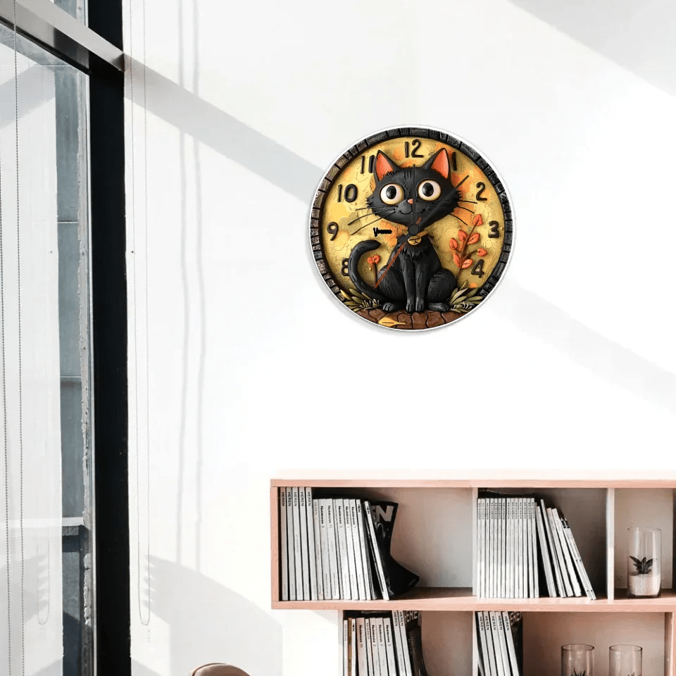 Cute Black Cat - Personalized Black Cat Wall Clock 735471 - DiyGiftly