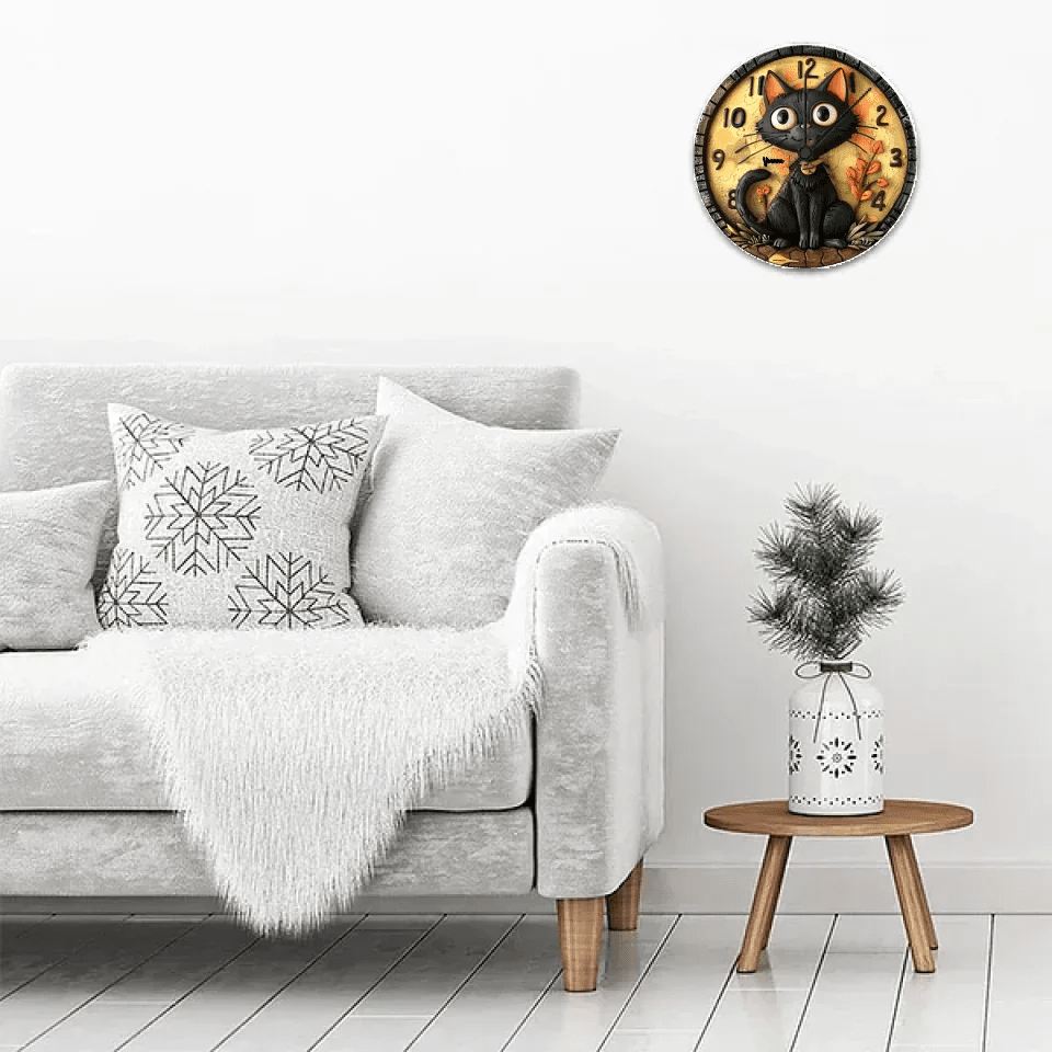 Cute Black Cat - Personalized Black Cat Wall Clock 735471 - DiyGiftly