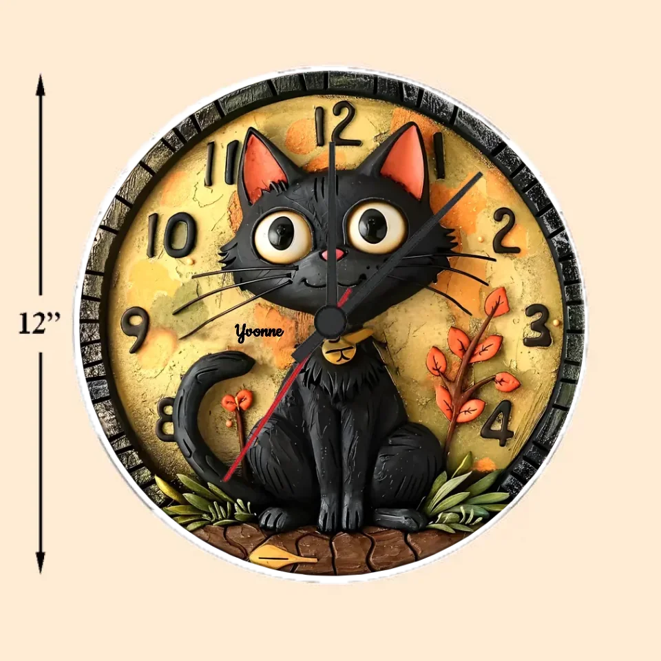 Cute Black Cat - Personalized Black Cat Wall Clock 735471 - DiyGiftly