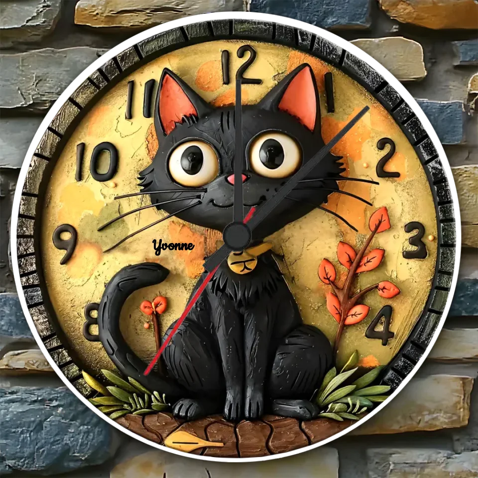Cute Black Cat - Personalized Black Cat Wall Clock 735471 - DiyGiftly