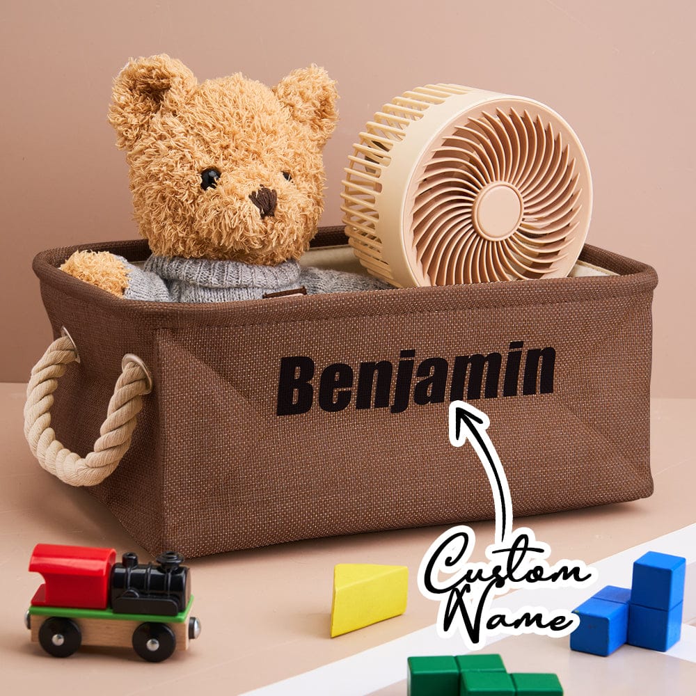Personalized Storage Basket with Name Toy Bin Linen Organizer Gift for Children