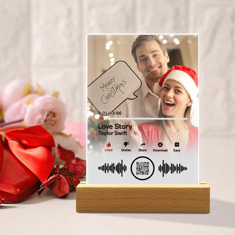 Custom Scannable QR Code Plaque Personalized Video Plaque with Wooden Stand Gift