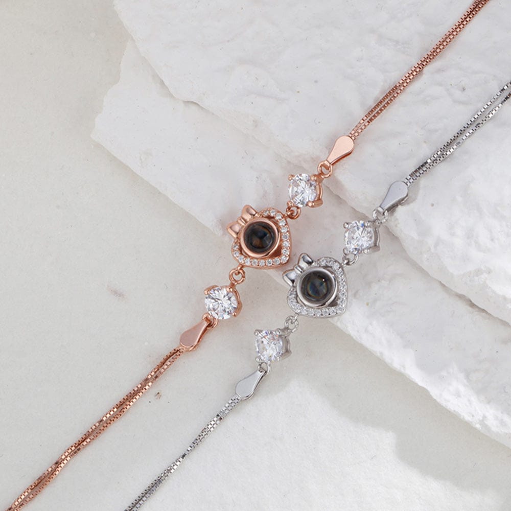 Custom Bow Heart Bracelet Personlized Projection Bracelet 925 Sterling Silver