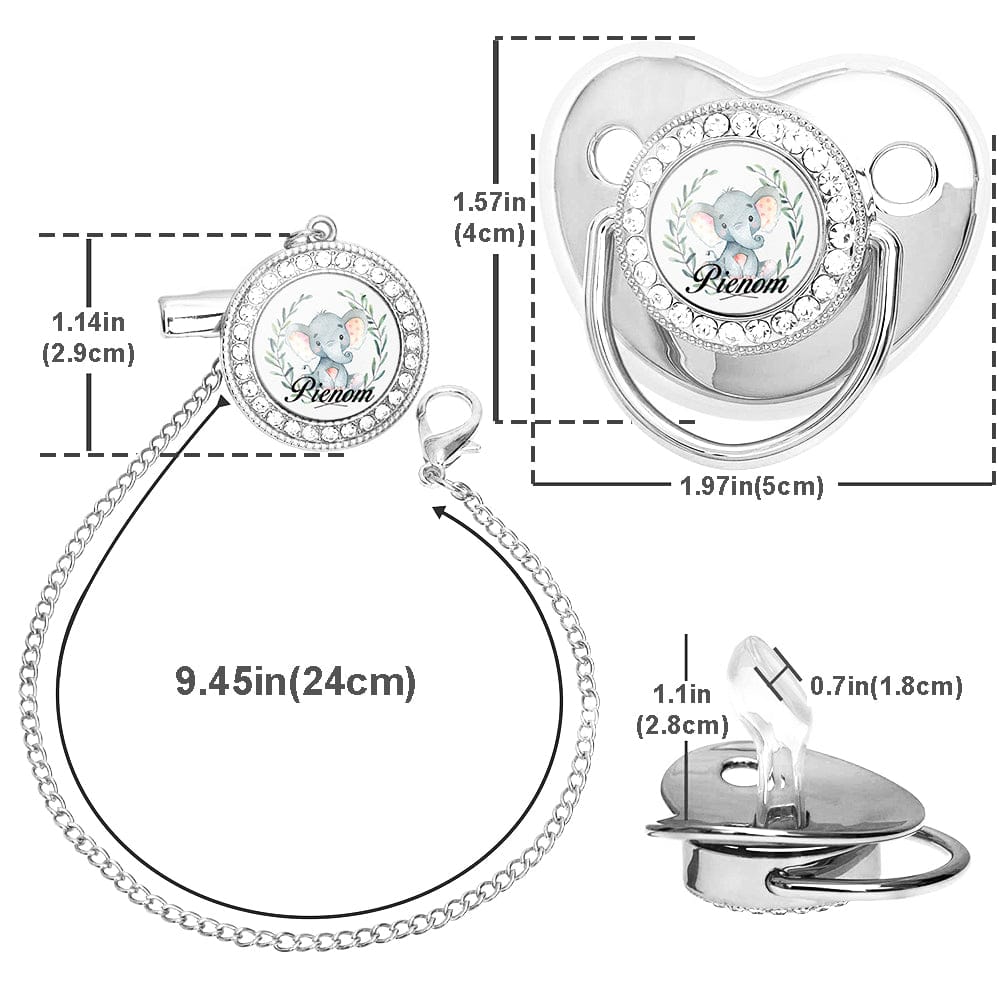Custom Name Baby Pacifier & Clip Set with Elephant Pattern – Personalized Newborn Gift