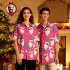 Custom Face Hawaiian Shirts Pink Christmas Men's Christmas Shirts Santa Claus