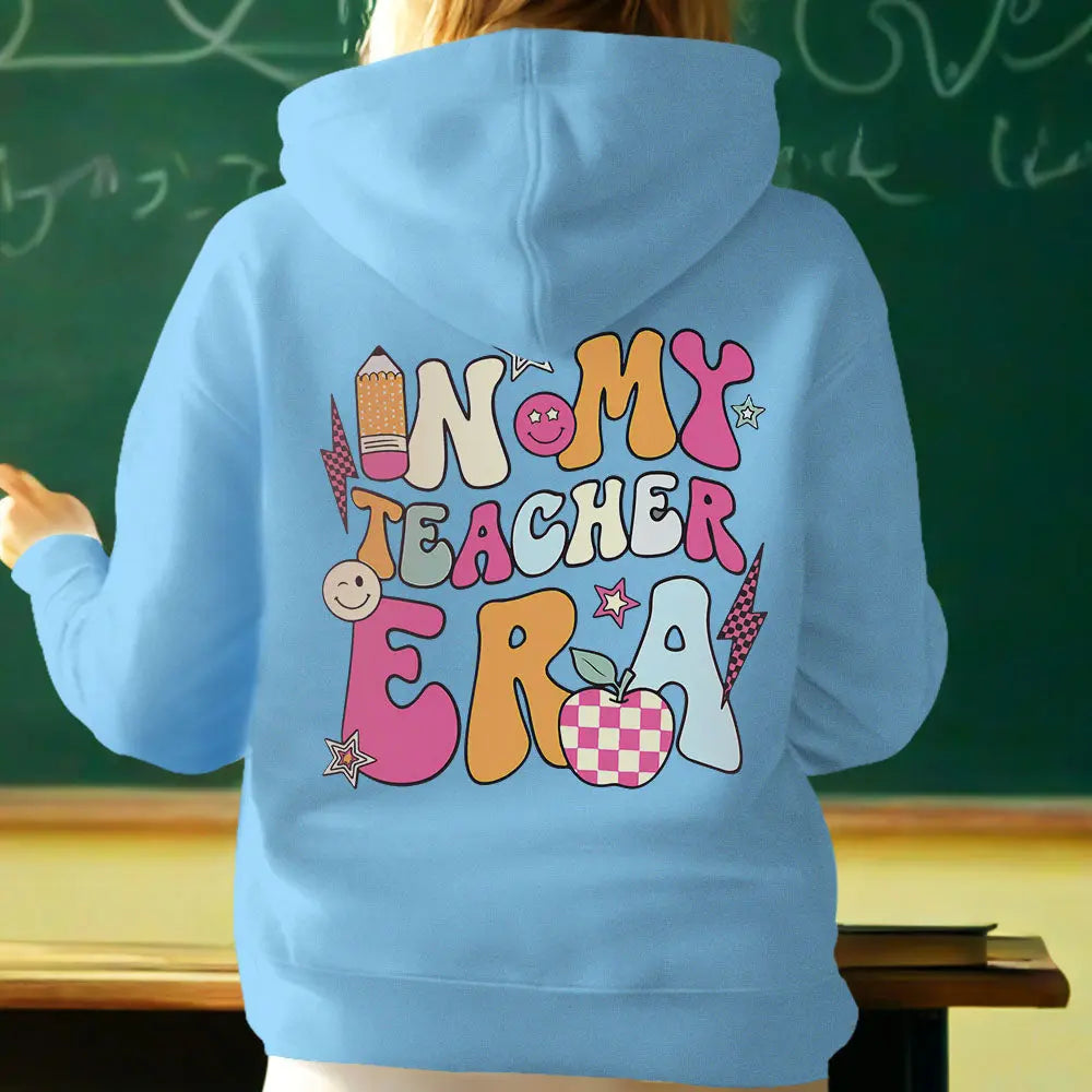 Personalized In My Teacher Era Hooded Sweatshirt Teacher Custom Name Hooded Sweatshirt Back to School Gifts