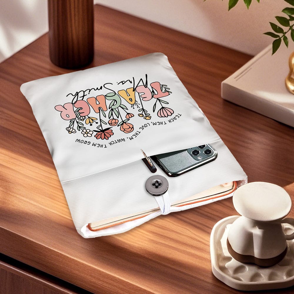 Personalized Spring Boho Wildflowers Book Cover with Pocket Book Cover Protector Gift for Teacher