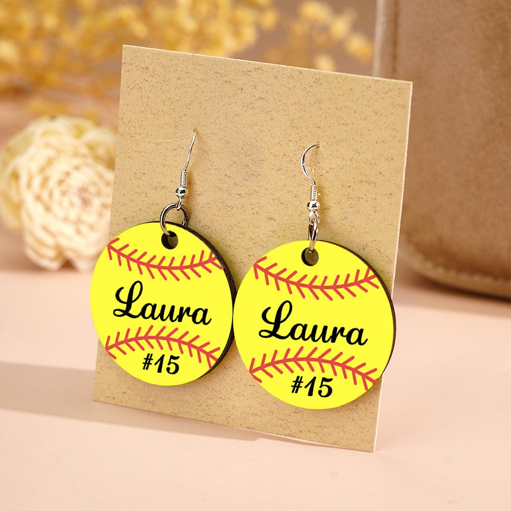 Personalized Baseball Softball Wooden Earrings Birthday Anniversary Gift for Sports Lover