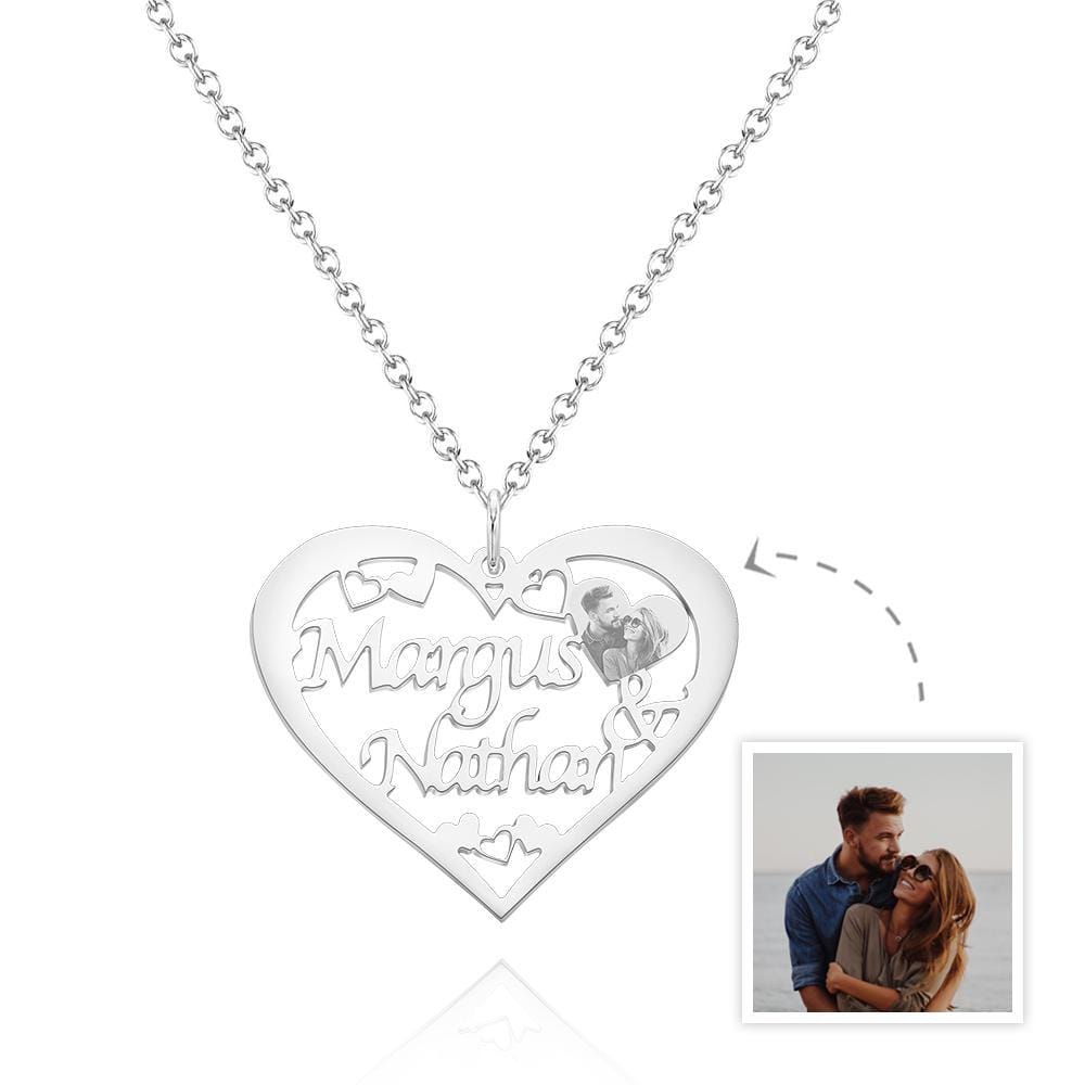 Custom Engraved Photo Necklaces Heart-shaped Pendant Necklace With Names